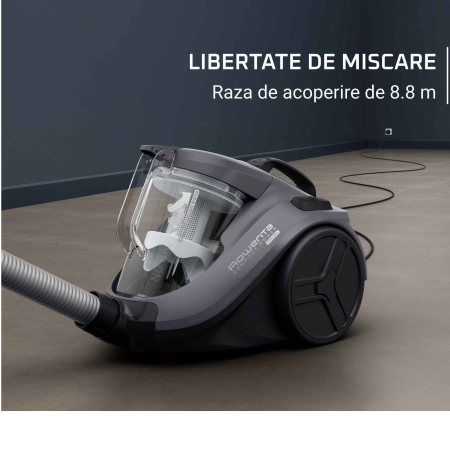 Aspirator fara sac Rowenta Compact Power™ Cyclonic RO3726EA, 750W, recipient praf 1.5L, filtrare 99.98%, raza de operare 8.8m, tub metalic telescopic, zgomot redus 79 dB(A), sistem CleanExpress, gri [7]