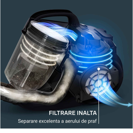 Aspirator fara sac Rowenta Compact Power™ Cyclonic RO3726EA, 750W, recipient praf 1.5L, filtrare 99.98%, raza de operare 8.8m, tub metalic telescopic, zgomot redus 79 dB(A), sistem CleanExpress, gri [6]
