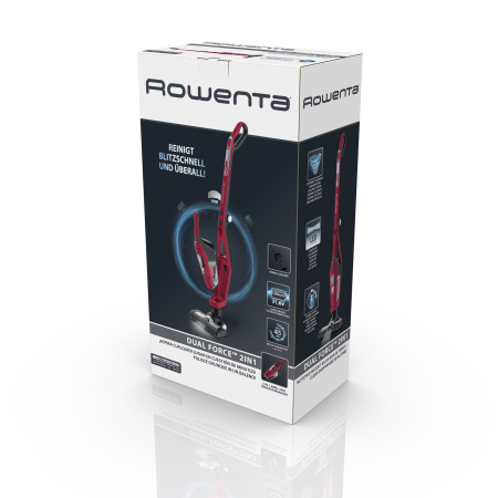 Aspirator vertical fara fir Rowenta Dual Force 2 in 1 RH6753WO, 48W, 21.6V, 0.6L, autonomie 75 min, perie de aspirare cu LED rotativa, maner pliabil, rosu [5]