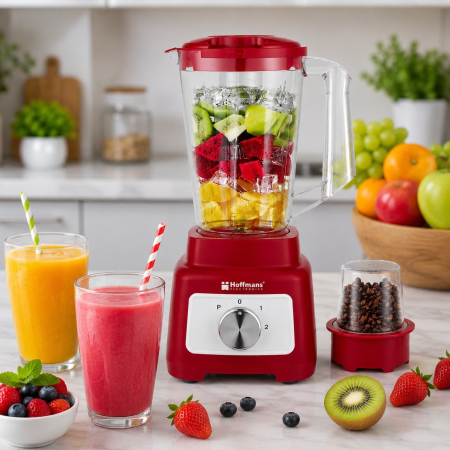 Blender 2 in 1 cu rasnita Hoffmans, Capacitate bol 1.75L, Tehnoligie ProBlend, 2 viteze + Pulse, recipient pentru macinare inclus, Rosu/Alb [5]