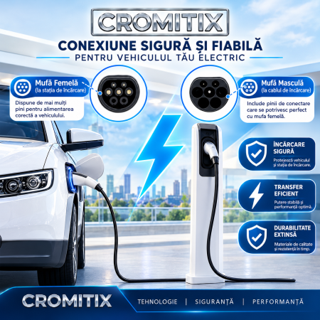 Cablu incarcare masina electrica CROMITIX®, 22 kW, type 2, 32A, Trifazat, 5 Metri, IP65, Geanta inclusa [2]