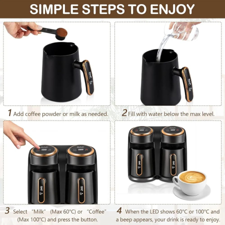 Cafetieră Electrică RAF R-145, 600W, Capacitate 600 ml, Sistem Dublu de Încălzire, Pentru Până la 6 Cești, Aparat de Preparat Cafea Turcească și Grecească, Compact și Practic [5]