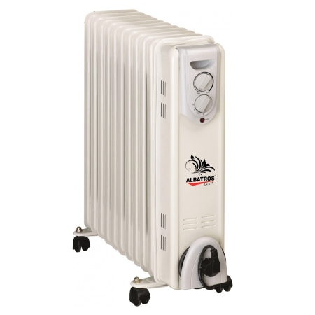 CLIMATIZARE - Calorifer electric cu ulei Albatros RA-11T, 3 viteze, 2500 W, 48 x 14.5 x 57 cm, 11 elementi, termostat reglabil, rotile pentru deplasare, loc infasurare cablu, alb