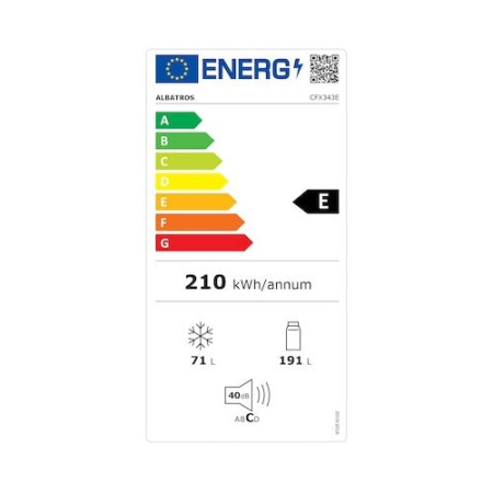 Combina frigorifica Albatros CFX343E, 262 litri, clasa E, inaltime 180 cm, termostat reglabil, dezghetare automata frigider, usi reversibile, lumina interioara tip LED, picioare reglabile, argintiu [2]