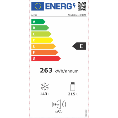 Combina NoFrost EFI-Line (condensator ascuns, semi incorporabil) Arctic - Vol brut: 386 l; Vol util: 358l (215 l frigider + 143 l congelator); Dimensiuni 203x59,5x66,5 (HxLxA, cm); tehnologie Full No [5]