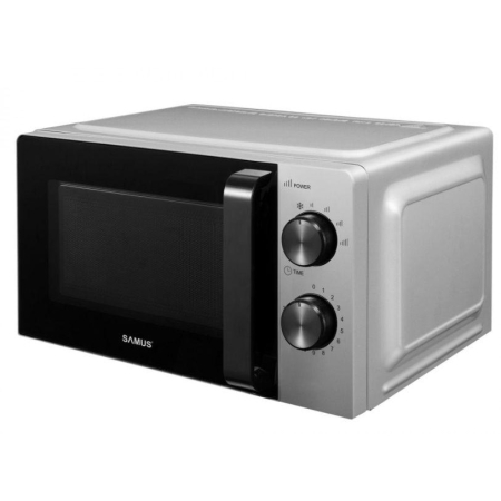 ELECTROCASNICE - Cuptor cu microunde Samus SMC-20MS1, 20 litri, 700 W, 6 nivele de putere, control mecanic, timer 30 minute, functie dezghetare, lumina interioara, semnal sonor de terminare a programului, argintiu