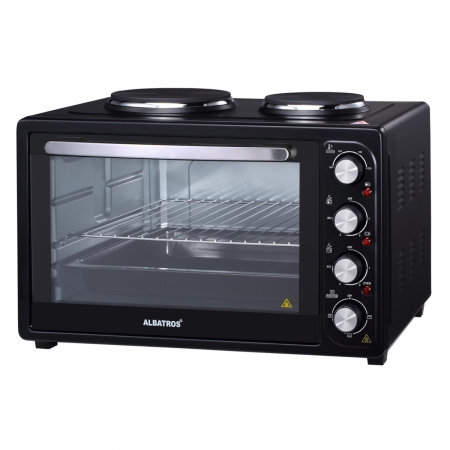 ELECTROCASNICE - Cuptor electric Albatros A45BP2, 2 plite electrice in partea superioara, 45 litri, 3500 W, 4 programe, geam dublu, negru