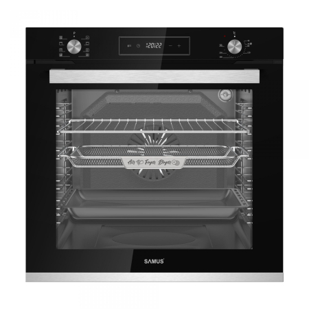 Cuptoare incorporabile - Cuptor electric incorporabil Samus SCE828GCF3D, clasa A, 80 litri, 8 functii, gatire 3D, grill, ventilatie, timer, afisaj digital, curatare catalitica, 2500 W, negru