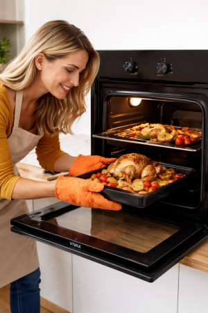 Cuptor incorporabil VIVAX BO-624MS G, Electric, Clasa A, Capacitate 62L, 3 Programe, Steam Cleaning, Temperatura ajustabila, 2200W, Lumina, Ventilatie tangentiala de racire, Sticla neagra [4]