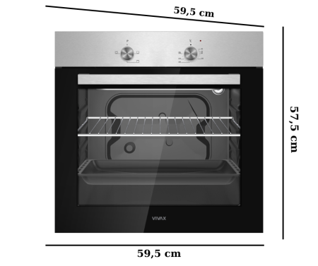 Cuptor incorporabil VIVAX BO-624MS X, Electric, Clasa A, Capacitate 62L, 3 Programe, Steam Cleaning, Temperatura ajustabila, 2200W, Lumina, Ventilatie tangentiala de racire, Sticla neagra Inox [2]