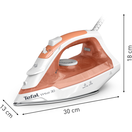 Fier de calcat cu abur Tefal Virtuo FV2C40E0, 2000 W, 120 g/min, 0.24 l, Talpa ceramica, Calcare verticala, Sistem antipicurare, Alb/Portocaliu [2]