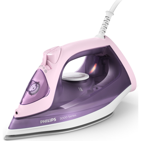 Fier de calcat Philips DST3020/30, 2200 W, capacitate rezervor 300 ml, debit abur 35 g/min, jet de abur 160 g, talpa ceramica, glisor anticalcar,Alb-Mov [0]