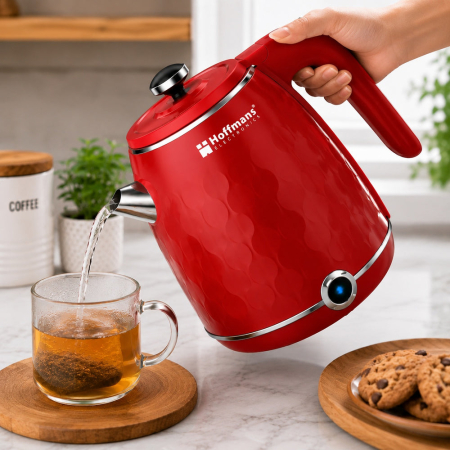Fierbator Electric Hoffmans HM-2566, 2000W, Capacitate 2L, Inox 304, Baza Rotativa 360°, Indicator LED, Oprire Automata, Protecție la Supraincalzire, Rosu [4]