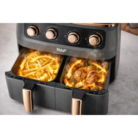 Friteuză cu Aer Cald Dublă RAF R-5236, 8L, 2800W, 2 Coșuri Independente, Touch Screen Digital, Ușă Dublă, Gătire Rapidă cu Aer 360°, Timer 60 Minute, Negru [7]