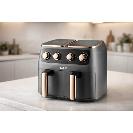 Friteuză cu Aer Cald Dublă RAF R-5236, 8L, 2800W, 2 Coșuri Independente, Touch Screen Digital, Ușă Dublă, Gătire Rapidă cu Aer 360°, Timer 60 Minute, Negru [3]