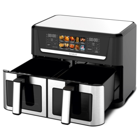 Friteuza cu aer cald Samus AF12TWIN-S2800DW, 2800 W, 12 l, Doua cosuri independente de cate 6 litri cu interior antiaderent si fereastra, Timer, 10 programe, Afisaj electronic color [3]