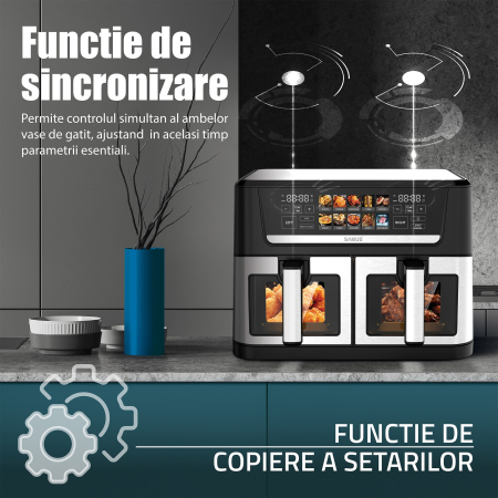 Friteuza cu aer cald Samus AF12TWIN-S2800DW, 2800 W, 12 l, Doua cosuri independente de cate 6 litri cu interior antiaderent si fereastra, Timer, 10 programe, Afisaj electronic color [5]