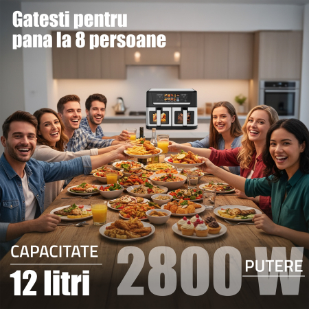 Friteuza cu aer cald Samus AF12TWIN-S2800DW, 2800 W, 12 l, Doua cosuri independente de cate 6 litri cu interior antiaderent si fereastra, Timer, 10 programe, Afisaj electronic color [4]
