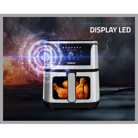 Friteuza cu aer cald Samus AF5-S1400DW, 1400 W, 5 L, Display led, Timer 60 min, 7 Programe, Fry Force 360°, Touch Control, Negru/Argintiu [6]