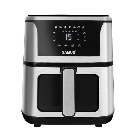 Friteuza cu aer cald Samus AF5-S1400DW, 1400 W, 5 L, Display led, Timer 60 min, 7 Programe, Fry Force 360°, Touch Control, Negru/Argintiu [2]
