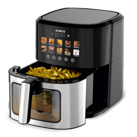 Friteuza cu aer cald Samus AF6.5H-S1701DW, 6.5 l, 1700 W, Afisaj electronic color, Control digital tactil, Timer 0-60 min, 10 programe, Tehnologia Fry-Force 360° [1]
