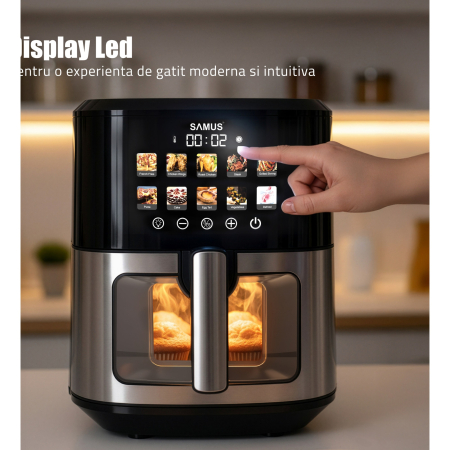 Friteuza cu aer cald Samus AF6.5H-S1701DW, 6.5 l, 1700 W, Afisaj electronic color, Control digital tactil, Timer 0-60 min, 10 programe, Tehnologia Fry-Force 360° [5]