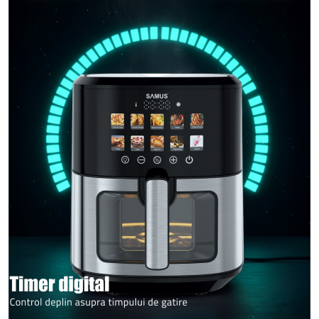 Friteuza cu aer cald Samus AF6.5H-S1701DW, 6.5 l, 1700 W, Afisaj electronic color, Control digital tactil, Timer 0-60 min, 10 programe, Tehnologia Fry-Force 360° [8]