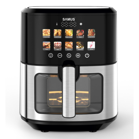 Friteuze - Friteuza cu aer cald Samus AF6.5H-S1701DW, 6.5 l, 1700 W, Afisaj electronic color, Control digital tactil, Timer 0-60 min, 10 programe, Tehnologia Fry-Force 360°