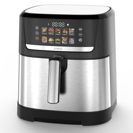 Friteuza cu aer cald Samus AF8.5-S2000D, 2000 W, 8.5 L, Afisaj electronic color, Touch control, Timer, 10 programe, Tehnologia Fry-Force 360°, Cos gratar antiaderent detasabil [1]