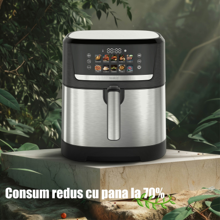 Friteuza cu aer cald Samus AF8-S1700DW, putere 1700W, 8 litri, control digital tactil, 12 programe presetate, tehnologie Fry-Force 360°, negru-inox [2]