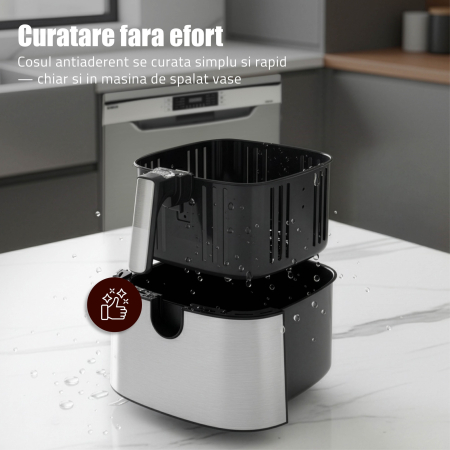 Friteuza cu aer cald Samus AF8-S1700DW, putere 1700W, 8 litri, control digital tactil, 12 programe presetate, tehnologie Fry-Force 360°, negru-inox [5]