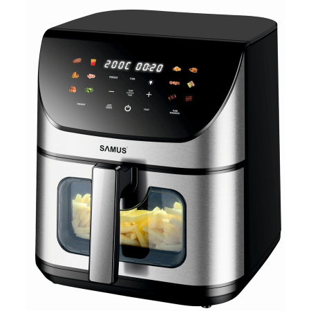 Friteuza cu aer cald Samus AF8-S1700DW, putere 1700W, 8 litri, control digital tactil, 12 programe presetate, tehnologie Fry-Force 360°, negru-inox [6]
