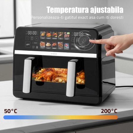 Friteuza cu aer cald Samus AF9BIG-S2500DW, 2500 W, 9 litri, Separator compartiment detasabil, Afisaj electronic color, Touch Control, Timer, 10 programe, Tehnologia Fry-Force 360° [10]