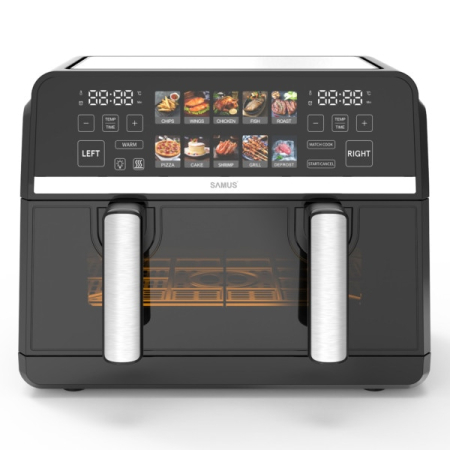 ELECTROCASNICE - Friteuza cu aer cald Samus AF9BIG-S2500DW, 2500 W, 9 litri, Separator compartiment detasabil, Afisaj electronic color, Touch Control, Timer, 10 programe, Tehnologia Fry-Force 360°