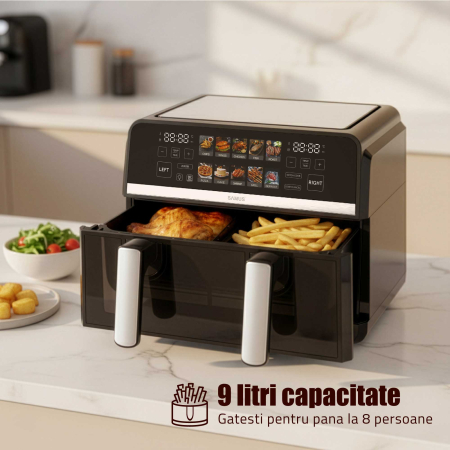 Friteuza cu aer cald Samus AF9BIG-S2500DW, 2500 W, 9 litri, Separator compartiment detasabil, Afisaj electronic color, Touch Control, Timer, 10 programe, Tehnologia Fry-Force 360° [5]