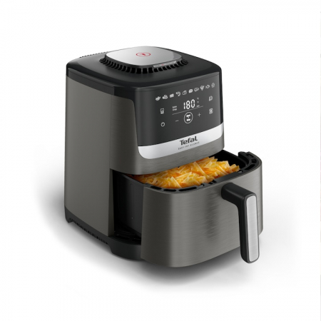 Friteuze - Friteuza cu aer cald Tefal Easy Fry Silence EY551HE0, 1670 W, 5l, 10 programe presetate, Ecran LCD, Termostat reglabil, Gri