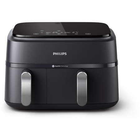 Friteuza dubla fara ulei Philips Airfryer Seria 3000 NA351/00, tehnologia Rapid Air, 2 recipiente de 2 dimensiuni, afisaj digital, 8 presetari, capacitate 9 litri, cronometru, compatibila cu HomeID [0]