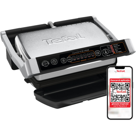 Gratare electrice - Gratar electric Tefal OptiGrill+ GC706D34, 2000W, 6 programe automate, 4 niveluri temperatura, functie dezghetare, placi detasabile antiaderente, tava colectoare grasime, indicator luminos nivel gatir
