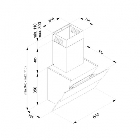 Hota Decorativa Tornado Blaze Touch Free 1100 (60) LED, 1 motor Turbo, latime 60 cm, 4 viteze, absorbtie 1100 m3/ora, filtru anti-grasimi aluminiu 5 straturi, Negru/Sticla [3]