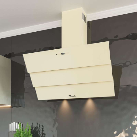 Hota Decorativa Tornado Megas 1200 (90) LED, clasa A, 1 motor Turbo, latime 90 cm, 4 viteze, absorbtie 1200 m3/ora, filtru anti-grasimi aluminiu 5 straturi, Bej [7]