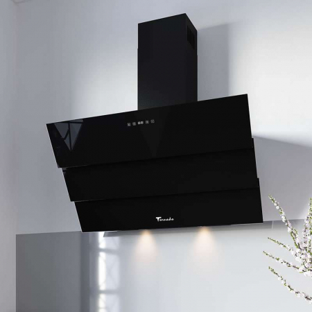 Hota Decorativa Tornado Megas 1200 (90) LED, clasa A, 1 motor Turbo, latime 90 cm, 4 viteze, absorbtie 1200 m3/ora, filtru anti-grasimi aluminiu 5 straturi, Negru [6]
