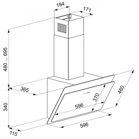 Hota Decorativa Tornado Notos 1200 (60), 1 motor, latime 60 cm, 4 viteze, absorbtie 1200 m3/ora, Negru [1]