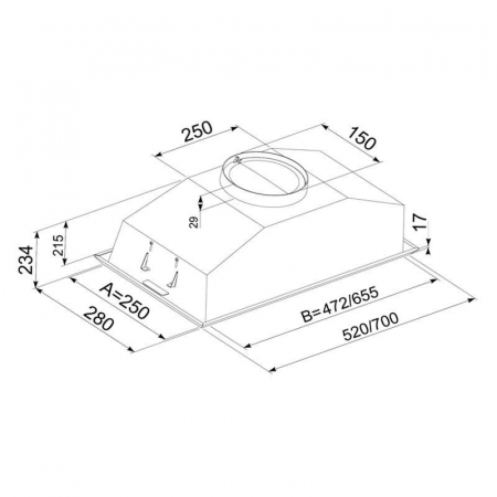 Hota Incorporabila Tornado Modul 1200 (52) LED, 1 motor Turbo, latime 52 cm, absorbtie 1200 m3/ora, filtru anti-grasimi aluminiu 5 straturi, Negru [1]