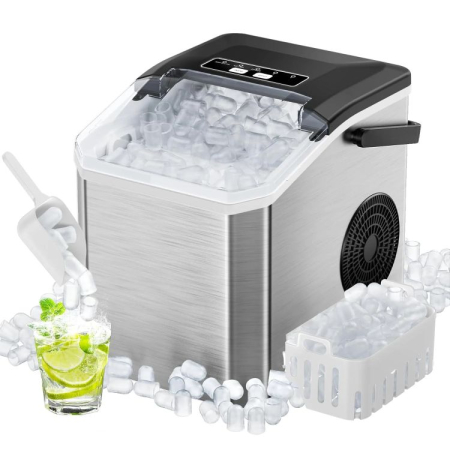 ELECTROCASNICE - Masina de gheata HOFFMANS HM-9813, 120 W, Rezervor de apa 1.3 l, 12kg/24h,  Creaaza cuburi intre 6 - 12 minute, Marimi variabile ale cuburilor de gheata, Auto-curatare, Argintiu
