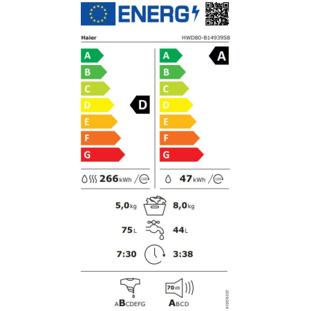 Masina de spalat rufe cu uscator Haier HWD80-B14939S8-S, motor Direct Motion, clasa A, 8/5 kg, 1400 rpm, ABT, Refresh, antracit [11]