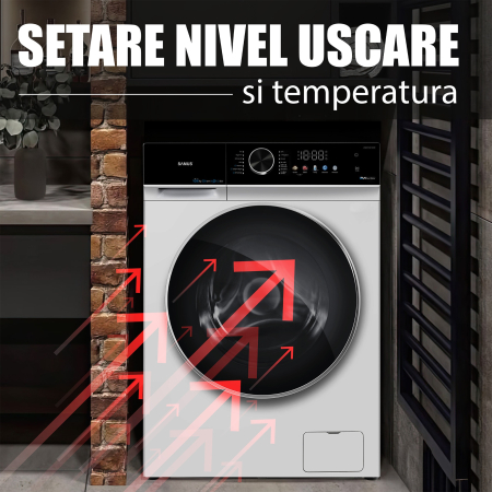 Masina de spalat rufe cu uscator Samus WSDD10612IDM, spalare 10 kg, uscare 6 kg, 1200 rpm, clasa A, 62.8 cm, motor inverter, reglare nivel uscare, incarcare cu rufe in timpul spalarii, Alb [11]