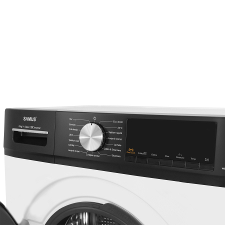 Masina de spalat rufe frontala Samus WSDMI-80142, 8 kg, 1400 rpm, clasa A, adancime 52 cm, motor inverter, program M-Smart, sterilizare cu abur, incarcare cu rufe in timpul spalarii, Alb [2]