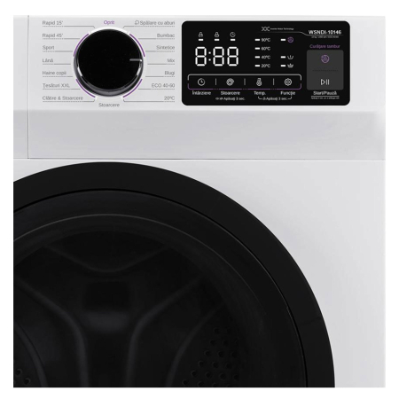 Masina de spalat rufe frontala, Samus WSNDI-10146, 10 kg, 1400 rpm, clasa A, adancime 53.5 cm, motor inverter, auto-echilibrare tambur, curatare tambur, pornire intarziata, blocare acces copii, Alb [1]