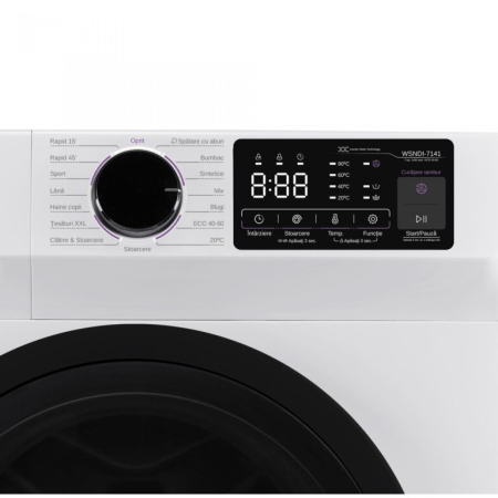 Masina de spalat rufe frontala slim Samus WSNDI-7141, 7 kg, 1400 rpm, clasa A, adancime 48 cm, motor inverter, functie Abur, program tesaturi XXL, control antispuma, pornire intarziata, Alb [3]