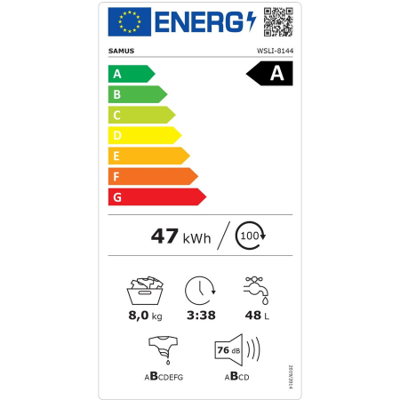 Masina de spalat rufe Samus WSLI-8144,8 Kg, Motor Inverter, Slim, 15 Programe, 1400 rotatii, Clasa energetica A, Termostat reglabil, Program ECO 40-60°C, Blocare acces copii, Alb [4]